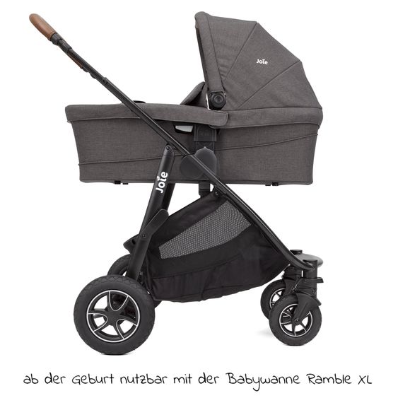 joie 3in1 Kombi-Kinderwagen-Set Versatrax bis 22 kg belastbar - umsetzbare Sitzeinheit, Babywanne Ramble XL, Babyschale i-Snug 2 & Adapter - Cycle Collection - Shell Gray