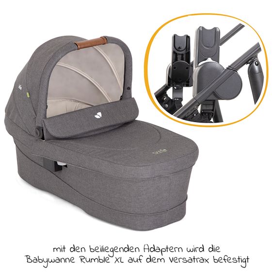 joie 3in1 Kombi-Kinderwagen-Set Versatrax bis 22 kg belastbar - umsetzbare Sitzeinheit, Babywanne Ramble XL, Babyschale i-Snug 2 & Adapter - Cycle Collection - Shell Gray