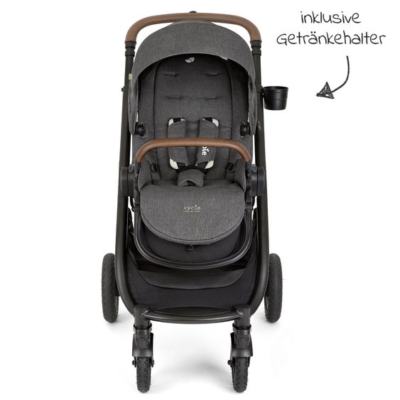 joie 3in1 Kombi-Kinderwagen-Set Versatrax bis 22 kg belastbar - umsetzbare Sitzeinheit, Babywanne Ramble XL, Babyschale i-Snug 2 & Adapter - Cycle Collection - Shell Gray