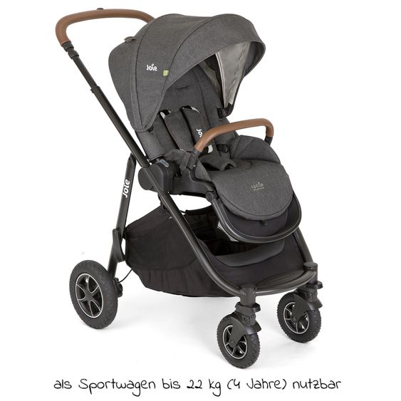 joie 3in1 Kombi-Kinderwagen-Set Versatrax bis 22 kg belastbar - umsetzbare Sitzeinheit, Babywanne Ramble XL, Babyschale i-Snug 2 & Adapter - Cycle Collection - Shell Gray