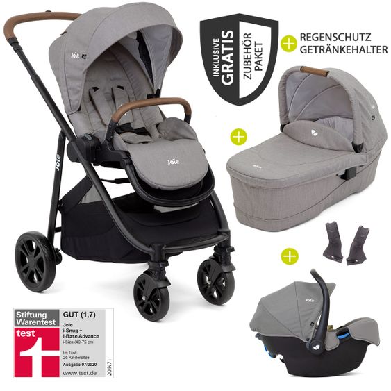 joie 3in1 Kombi-Kinderwagen-Set Versatrax E mit Babyschale, Babywanne, Getränkehalter, Adapter & Regenschutz - Gray Flannel