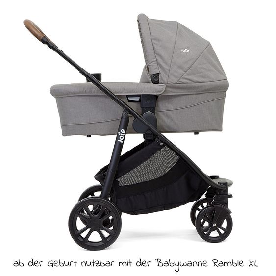 joie 3in1 Kombi-Kinderwagen-Set Versatrax E mit Babyschale, Babywanne, Getränkehalter, Adapter & Regenschutz - Gray Flannel