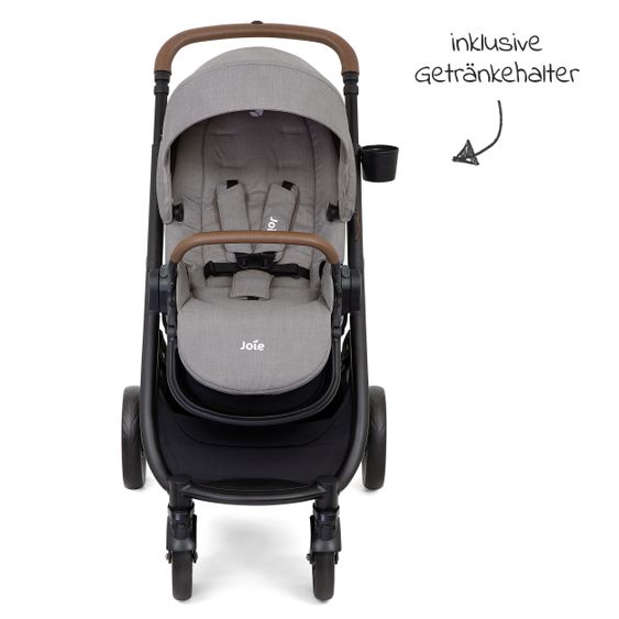 joie 3in1 Kombi-Kinderwagen-Set Versatrax E mit Babyschale, Babywanne, Getränkehalter, Adapter & Regenschutz - Gray Flannel