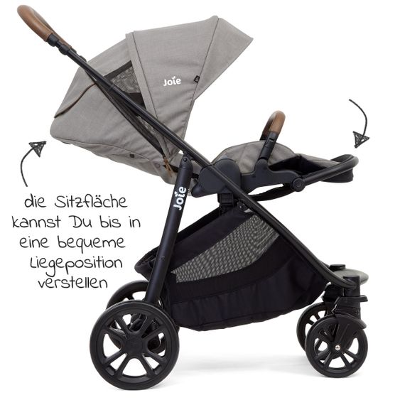 joie 3in1 Kombi-Kinderwagen-Set Versatrax E mit Babyschale, Babywanne, Getränkehalter, Adapter & Regenschutz - Gray Flannel