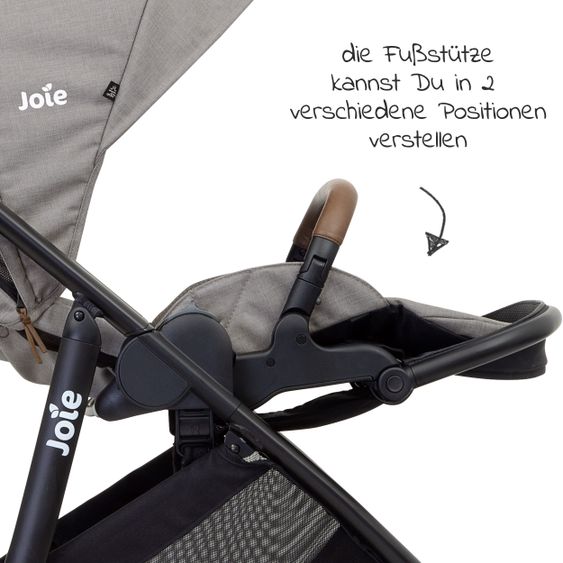 joie 3in1 Kombi-Kinderwagen-Set Versatrax E mit Babyschale, Babywanne, Getränkehalter, Adapter & Regenschutz - Gray Flannel