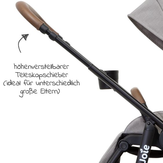 joie 3in1 Kombi-Kinderwagen-Set Versatrax E mit Babyschale, Babywanne, Getränkehalter, Adapter & Regenschutz - Gray Flannel