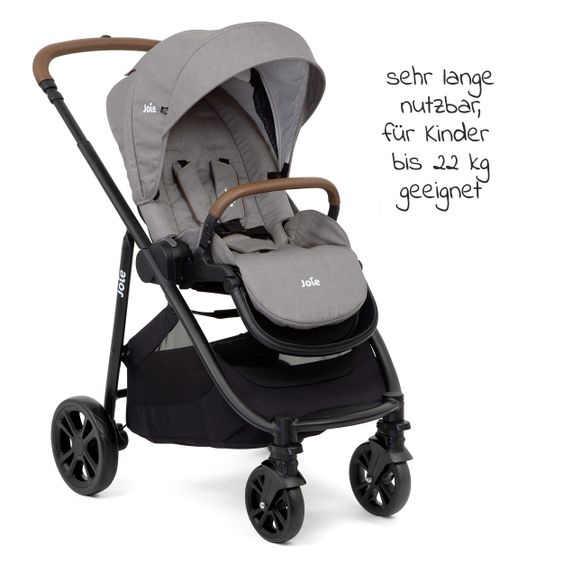joie 3in1 Kombi-Kinderwagen-Set Versatrax E mit Babyschale, Babywanne, Getränkehalter, Adapter & Regenschutz - Gray Flannel