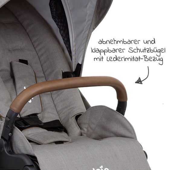 joie 3in1 Kombi-Kinderwagen-Set Versatrax E mit Babyschale, Babywanne, Getränkehalter, Adapter & Regenschutz - Gray Flannel