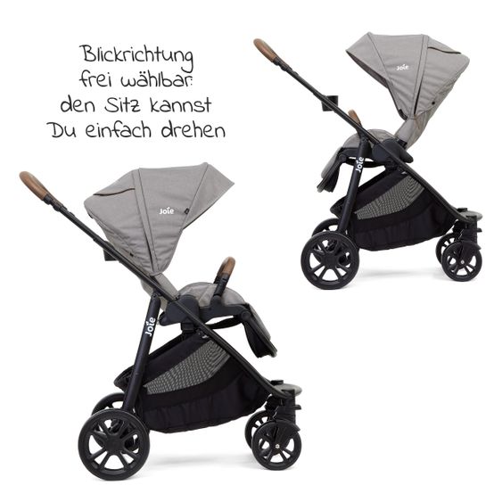 joie 3in1 Kombi-Kinderwagen-Set Versatrax E mit Babyschale, Babywanne, Getränkehalter, Adapter & Regenschutz - Gray Flannel