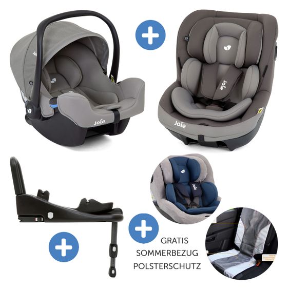 joie 3in1 Reboarder-Set i-Venture Dark Pewter & i-Snug Gray Flannel & Isofix-Basis Advance & Sommerbezug & Polsterschutz