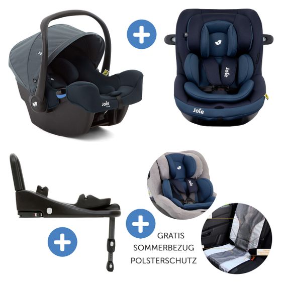 joie 3in1 Reboarder-Set i-Venture Deep Sea & i-Snug Lagoon & Isofix-Basis Advance & Sommerbezug & Polsterschutz