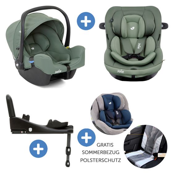 joie 3in1 Reboarder-Set i-Venture Laurel & i-Snug Laurel & Isofix-Basis Advance & Sommerbezug & Polsterschutz
