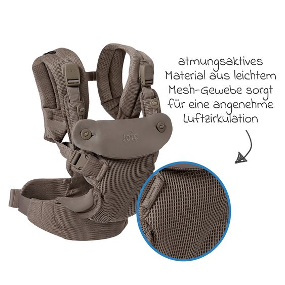 joie Marsupio 4in1 Savvy Air per neonati da 3,5 kg a 16 kg utilizzabile con 4 posizioni di trasporto e tessuto mesh - Bisque