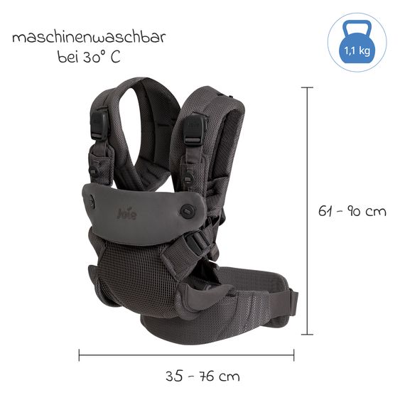 joie Marsupio 4in1 Savvy Air per neonati da 3,5 kg a 16 kg utilizzabile con 4 posizioni di trasporto e tessuto mesh - Cinder