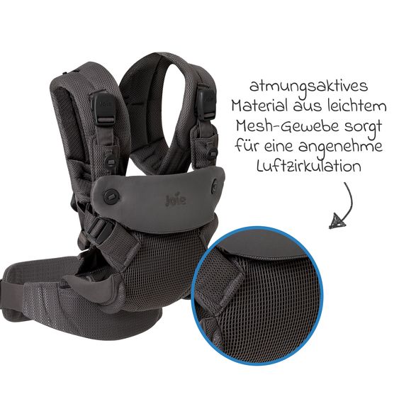 joie Marsupio 4in1 Savvy Air per neonati da 3,5 kg a 16 kg utilizzabile con 4 posizioni di trasporto e tessuto mesh - Cinder