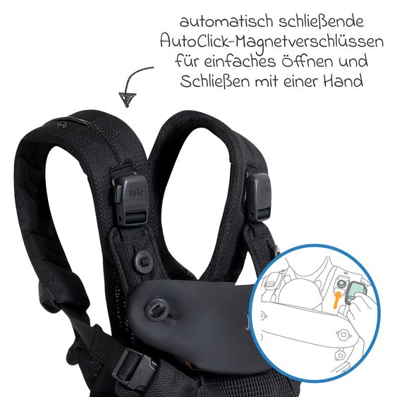 joie Marsupio 4in1 Savvy Air per neonati da 3,5 kg a 16 kg utilizzabile con 4 posizioni di trasporto e tessuto mesh - Coal