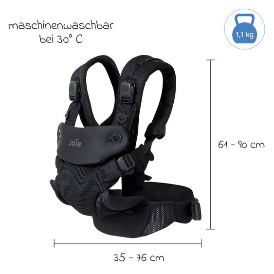joie Marsupio 4in1 Savvy Air per neonati da 3,5 kg a 16 kg utilizzabile con 4 posizioni di trasporto e tessuto mesh - Coal