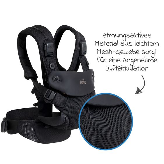 joie Marsupio 4in1 Savvy Air per neonati da 3,5 kg a 16 kg utilizzabile con 4 posizioni di trasporto e tessuto mesh - Coal