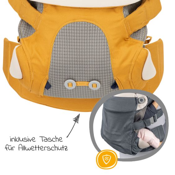 joie 4in1 Babytrage Savvy für Neugeborene ab 3,5 kg bis 16 kg einsetzbar mit 4 Tragepositionen inkl. Zubehör - Butterscotch