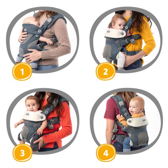 joie 4in1 Babytrage Savvy für Neugeborene ab 3,5 kg bis 16 kg einsetzbar mit 4 Tragepositionen inkl. Zubehör - Butterscotch