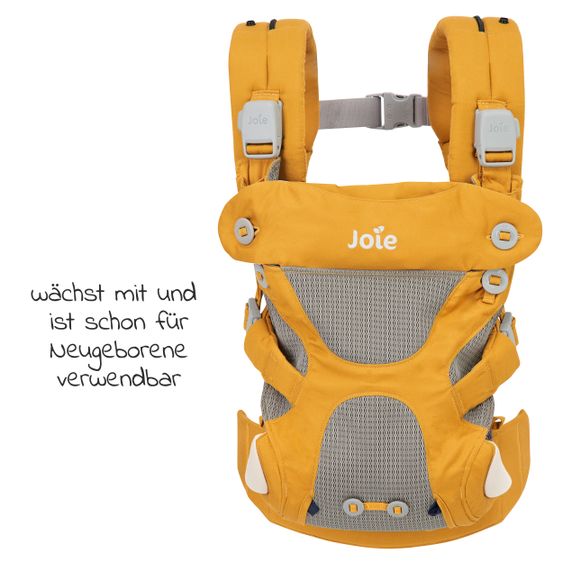 joie 4in1 Babytrage Savvy für Neugeborene ab 3,5 kg bis 16 kg einsetzbar mit 4 Tragepositionen inkl. Zubehör - Butterscotch