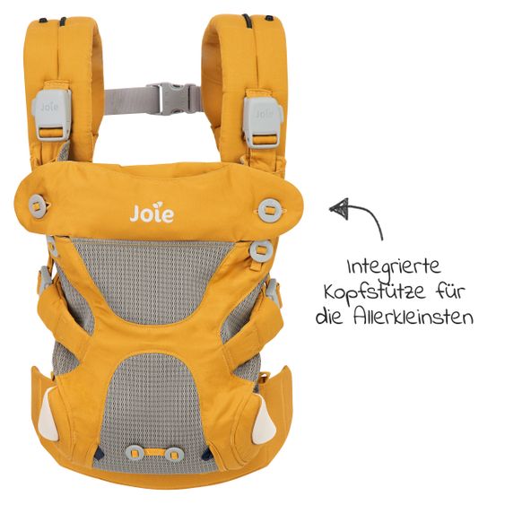 joie 4in1 Babytrage Savvy für Neugeborene ab 3,5 kg bis 16 kg einsetzbar mit 4 Tragepositionen inkl. Zubehör - Butterscotch