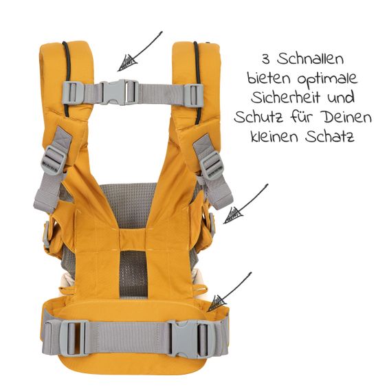 joie 4in1 Babytrage Savvy für Neugeborene ab 3,5 kg bis 16 kg einsetzbar mit 4 Tragepositionen inkl. Zubehör - Butterscotch