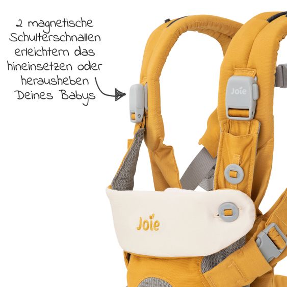 joie 4in1 Babytrage Savvy für Neugeborene ab 3,5 kg bis 16 kg einsetzbar mit 4 Tragepositionen inkl. Zubehör - Butterscotch