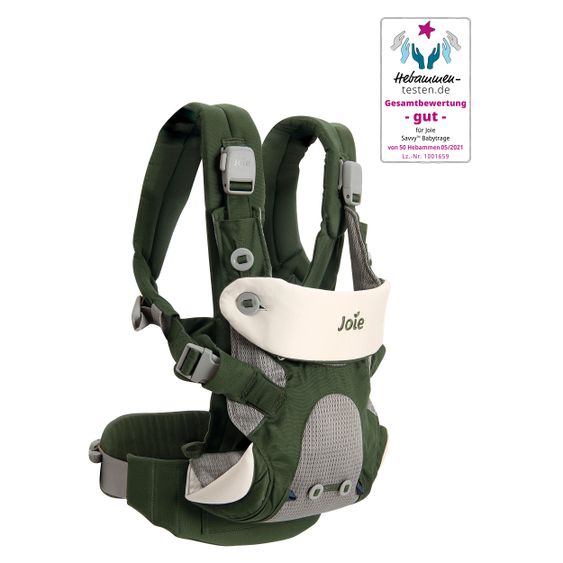 joie 4in1 Babytrage Savvy für Neugeborene ab 3,5 kg bis 16 kg einsetzbar mit 4 Tragepositionen inkl. Zubehör - Hunter