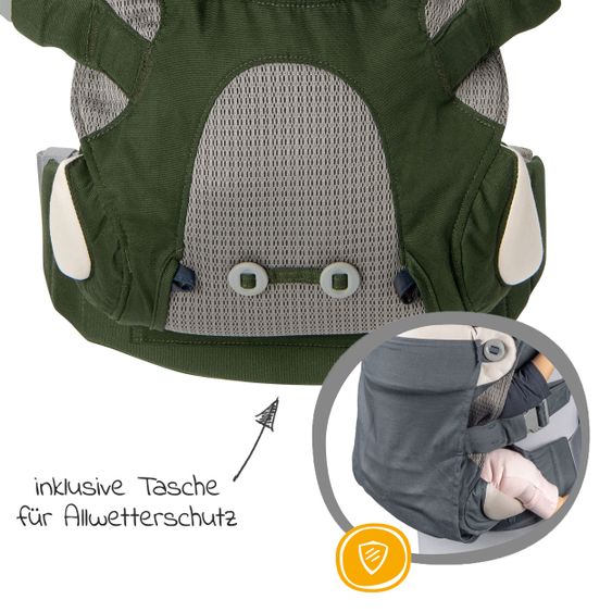 joie 4in1 Babytrage Savvy für Neugeborene ab 3,5 kg bis 16 kg einsetzbar mit 4 Tragepositionen inkl. Zubehör - Hunter