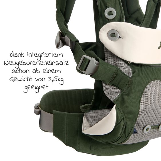 joie 4in1 Babytrage Savvy für Neugeborene ab 3,5 kg bis 16 kg einsetzbar mit 4 Tragepositionen inkl. Zubehör - Hunter