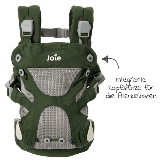 joie 4in1 Babytrage Savvy für Neugeborene ab 3,5 kg bis 16 kg einsetzbar mit 4 Tragepositionen inkl. Zubehör - Hunter