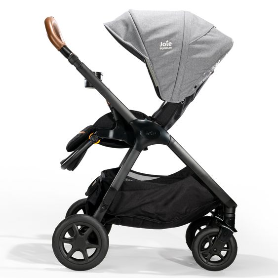 Joie Signature 4in1 Kombi-Kinderwagen-Set Finiti bis 22 kg belastbar mit Liegeposition, Kinderwagenkette, Greifling, Spieluhr, Babyschale - Teleskopschieber, Sportsitz, Babywanne Ramble XL, Babyschale, Adapter & Zubehörpaket - Signature - Carbon