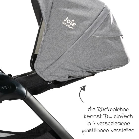 Joie Signature 4in1 Kombi-Kinderwagen-Set Finiti bis 22 kg belastbar mit Liegeposition, Kinderwagenkette, Greifling, Spieluhr, Babyschale - Teleskopschieber, Sportsitz, Babywanne Ramble XL, Babyschale, Adapter & Zubehörpaket - Signature - Carbon