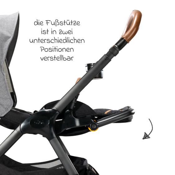 Joie Signature 4in1 Kombi-Kinderwagen-Set Finiti bis 22 kg belastbar mit Liegeposition, Kinderwagenkette, Greifling, Spieluhr, Babyschale - Teleskopschieber, Sportsitz, Babywanne Ramble XL, Babyschale, Adapter & Zubehörpaket - Signature - Carbon