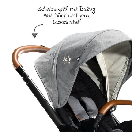 Joie Signature 4in1 Kombi-Kinderwagen-Set Finiti bis 22 kg belastbar mit Liegeposition, Kinderwagenkette, Greifling, Spieluhr, Babyschale - Teleskopschieber, Sportsitz, Babywanne Ramble XL, Babyschale, Adapter & Zubehörpaket - Signature - Carbon