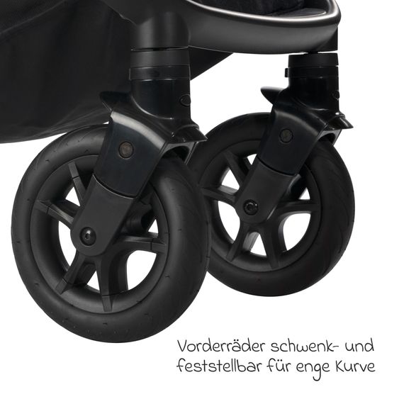 Joie Signature 4in1 Kombi-Kinderwagen-Set Finiti bis 22 kg belastbar mit Liegeposition, Kinderwagenkette, Greifling, Spieluhr, Babyschale - Teleskopschieber, Sportsitz, Babywanne Ramble XL, Babyschale, Adapter & Zubehörpaket - Signature - Carbon