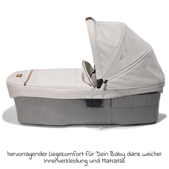 Joie Signature 4in1 Kombi-Kinderwagen-Set Finiti bis 22 kg belastbar mit Liegeposition, Kinderwagenkette, Greifling, Spieluhr - Teleskopschieber, Sportsitz, Babywanne Ramble XL, Babyschale, Adapter & Zubehörpaket - Signature - Oyster