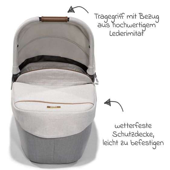 Joie Signature 4in1 Kombi-Kinderwagen-Set Finiti bis 22 kg belastbar mit Liegeposition, Kinderwagenkette, Greifling, Spieluhr - Teleskopschieber, Sportsitz, Babywanne Ramble XL, Babyschale, Adapter & Zubehörpaket - Signature - Oyster