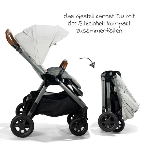 Joie Signature 4in1 Kombi-Kinderwagen-Set Finiti bis 22 kg belastbar mit Liegeposition, Kinderwagenkette, Greifling, Spieluhr - Teleskopschieber, Sportsitz, Babywanne Ramble XL, Babyschale, Adapter & Zubehörpaket - Signature - Oyster