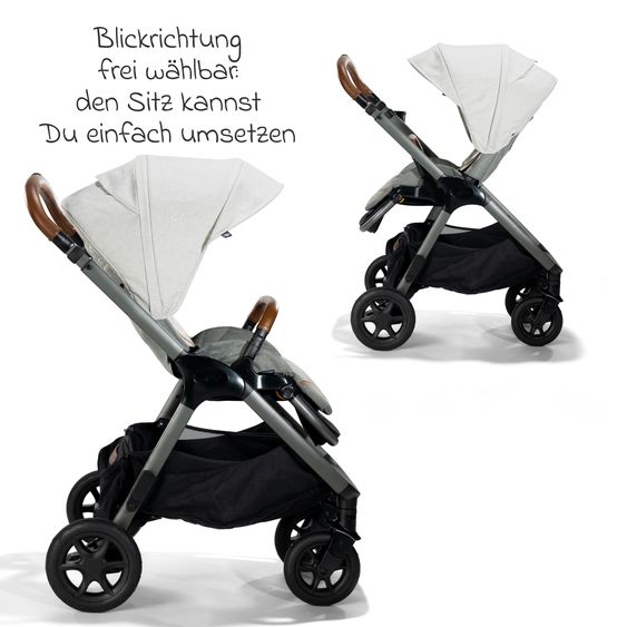 Joie Signature 4in1 Kombi-Kinderwagen-Set Finiti bis 22 kg belastbar mit Liegeposition, Kinderwagenkette, Greifling, Spieluhr - Teleskopschieber, Sportsitz, Babywanne Ramble XL, Babyschale, Adapter & Zubehörpaket - Signature - Oyster