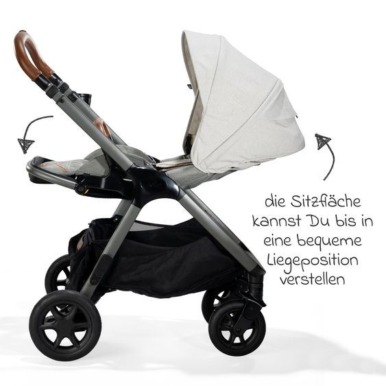 Joie Signature 4in1 Kombi-Kinderwagen-Set Finiti bis 22 kg belastbar mit Liegeposition, Kinderwagenkette, Greifling, Spieluhr - Teleskopschieber, Sportsitz, Babywanne Ramble XL, Babyschale, Adapter & Zubehörpaket - Signature - Oyster