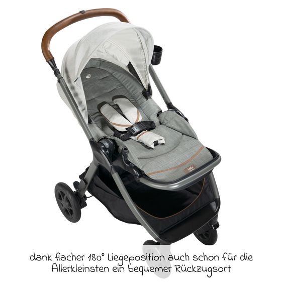 Joie Signature 4in1 Kombi-Kinderwagen-Set Finiti bis 22 kg belastbar mit Liegeposition, Kinderwagenkette, Greifling, Spieluhr - Teleskopschieber, Sportsitz, Babywanne Ramble XL, Babyschale, Adapter & Zubehörpaket - Signature - Oyster