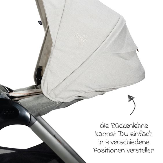 Joie Signature 4in1 Kombi-Kinderwagen-Set Finiti bis 22 kg belastbar mit Liegeposition, Kinderwagenkette, Greifling, Spieluhr - Teleskopschieber, Sportsitz, Babywanne Ramble XL, Babyschale, Adapter & Zubehörpaket - Signature - Oyster