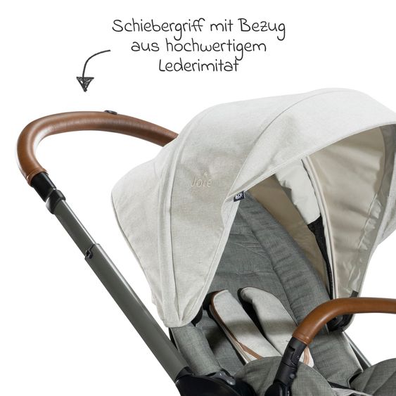 Joie Signature 4in1 Kombi-Kinderwagen-Set Finiti bis 22 kg belastbar mit Liegeposition, Kinderwagenkette, Greifling, Spieluhr - Teleskopschieber, Sportsitz, Babywanne Ramble XL, Babyschale, Adapter & Zubehörpaket - Signature - Oyster