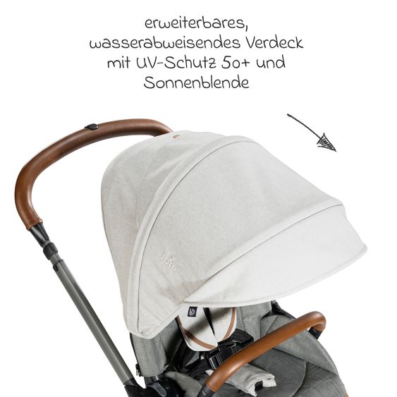 Joie Signature 4in1 Kombi-Kinderwagen-Set Finiti bis 22 kg belastbar mit Liegeposition, Kinderwagenkette, Greifling, Spieluhr - Teleskopschieber, Sportsitz, Babywanne Ramble XL, Babyschale, Adapter & Zubehörpaket - Signature - Oyster