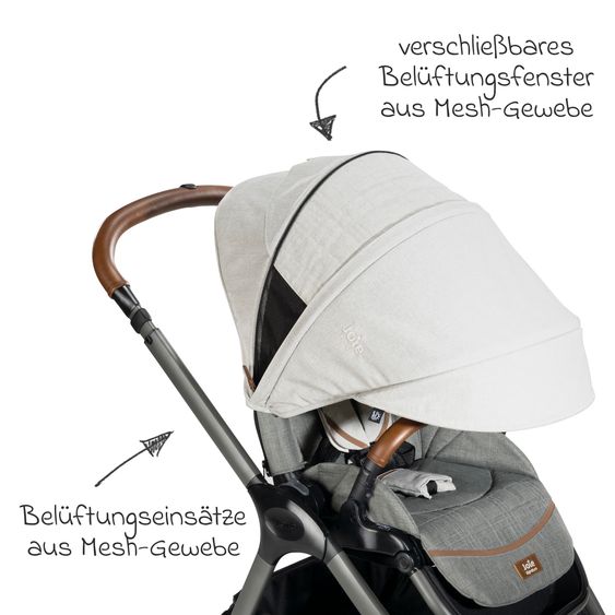 Joie Signature 4in1 Kombi-Kinderwagen-Set Finiti bis 22 kg belastbar mit Liegeposition, Kinderwagenkette, Greifling, Spieluhr - Teleskopschieber, Sportsitz, Babywanne Ramble XL, Babyschale, Adapter & Zubehörpaket - Signature - Oyster