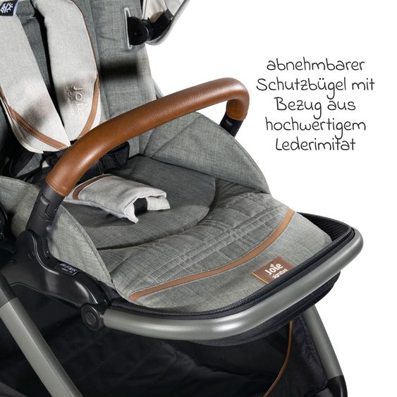 Joie Signature 4in1 Kombi-Kinderwagen-Set Finiti bis 22 kg belastbar mit Liegeposition, Kinderwagenkette, Greifling, Spieluhr - Teleskopschieber, Sportsitz, Babywanne Ramble XL, Babyschale, Adapter & Zubehörpaket - Signature - Oyster