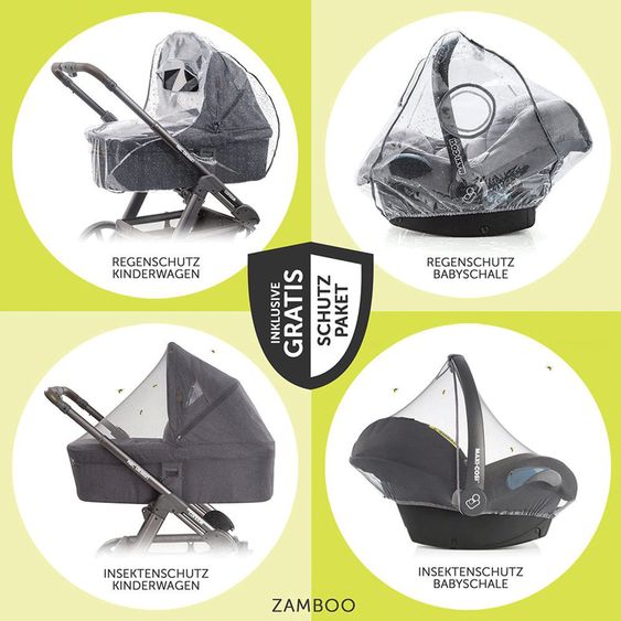 Joie Signature 4in1 Kombi-Kinderwagen-Set Finiti bis 22 kg belastbar mit Liegeposition, Kinderwagenkette, Greifling, Spieluhr - Teleskopschieber, Sportsitz, Babywanne Ramble XL, Babyschale, Adapter & Zubehörpaket - Signature - Oyster