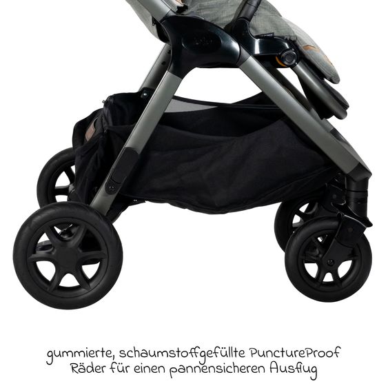 Joie Signature 4in1 Kombi-Kinderwagen-Set Finiti bis 22 kg belastbar mit Liegeposition, Kinderwagenkette, Greifling, Spieluhr - Teleskopschieber, Sportsitz, Babywanne Ramble XL, Babyschale, Adapter & Zubehörpaket - Signature - Oyster